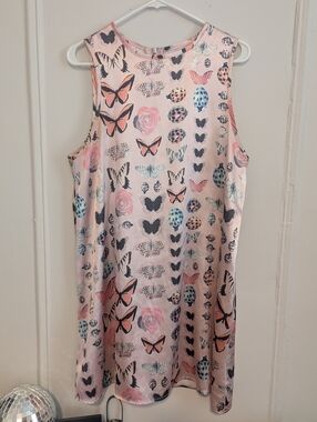 Kimchi Blue Pink Butterfly & Rose Print Tank Dress